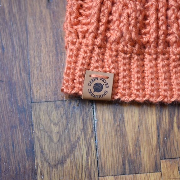 Crocheted Hand-made Cable Knit Orange Hat - Picture 5 of 6